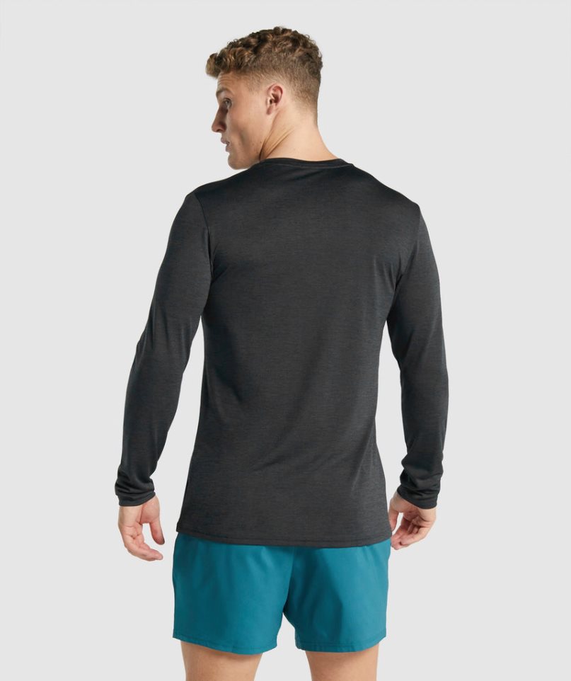 Men's Gymshark Arrival Marl Long Sleeve T-Shirts Black | CA 8DA310